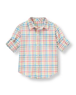 Gingham Seersucker Roll Cuff Shirt