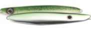 Shimano Flat-Side Butterfly Jig shown in Green Mackerel, front and back side