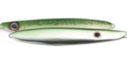 Shimano Flat-Side Butterfly Jig shown in Green Mackerel, front and back side