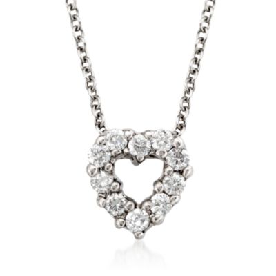 Roberto Coin "Tiny Treasures" .11 ct. t.w. Diamond Heart Necklace in 18kt White Gold . 16" &mdash; Alt Image 1