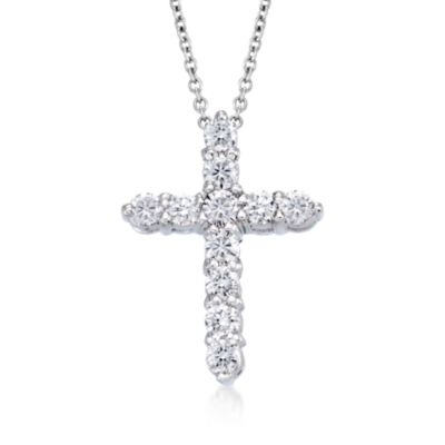 Roberto Coin "Tiny Treasures" .45 ct. t.w. Diamond Cross Necklace in 18kt White Gold &mdash; Alt Image 1
