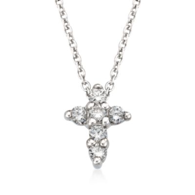 Roberto Coin .11 ct. t.w. Diamond Cross Necklace in 18kt White Gold. 16" &mdash; Alt Image 1
