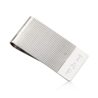 Engravable Sterling Silver Gridded Money Clip &mdash; Alt Image 1