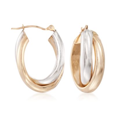 14kt Two-Tone Gold Crisscross Hoop Earrings  &mdash; Alt Image 1