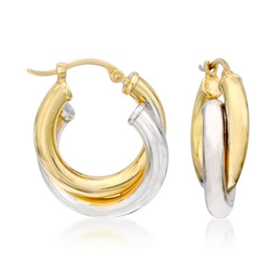 14kt Two-Tone Gold Interlocking Hoop Earrings  &mdash; Alt Image 1