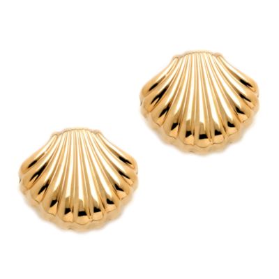 14kt Yellow Gold Scallop Clutch/Post Shell Earrings  &mdash; Alt Image 1