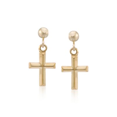 Child's 14kt Yellow Gold Cross Earrings &mdash; Alt Image 1