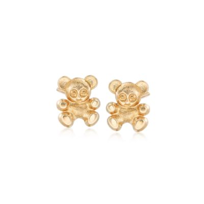 Child's Teddy Bear Shaped Stud Earrings in 14kt Yellow Gold &mdash; Alt Image 1