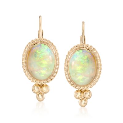 Opal Twist Edge Earrings in 14kt Yellow Gold &mdash; Alt Image 1