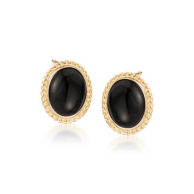 Onyx Twist Edge Earrings in 14kt Yellow Gold &mdash; Alt Image 1
