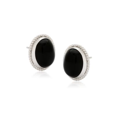 7 X 9mm Black Onyx Cabochon Earrings In 14kt White Gold &mdash; Alt Image 1