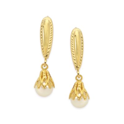 6-7mm Pearl Dangle Earrings in 14kt Yellow Gold &mdash; Alt Image 1