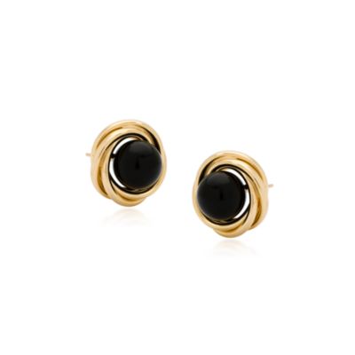 8mm Black Onyx Love Knot Earrings in 14kt Yellow Gold &mdash; Alt Image 1