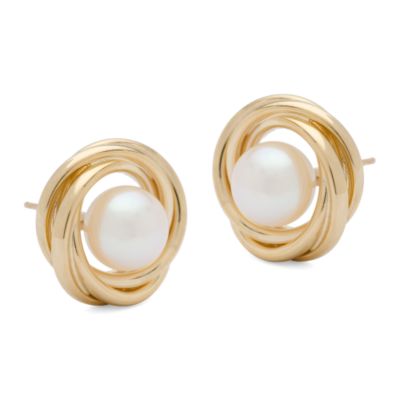 7mm Cultured Pearl Wreathed Earrings In 14kt Yellow Gold &mdash; Alt Image 1