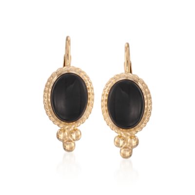 Black Onyx Drop Earrings in 14kt Yellow Gold &mdash; Alt Image 1