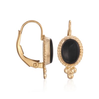 Black Onyx Drop Earrings in 14kt Yellow Gold &mdash; Alt Image 3