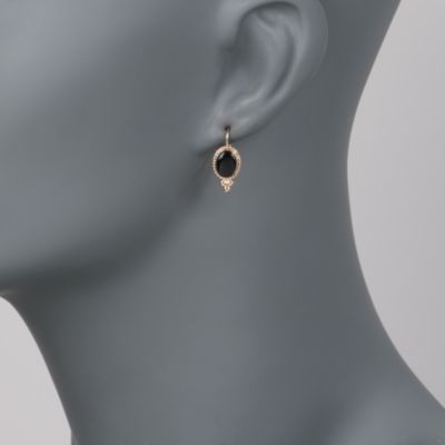 Black Onyx Drop Earrings in 14kt Yellow Gold &mdash; Alt Image 2