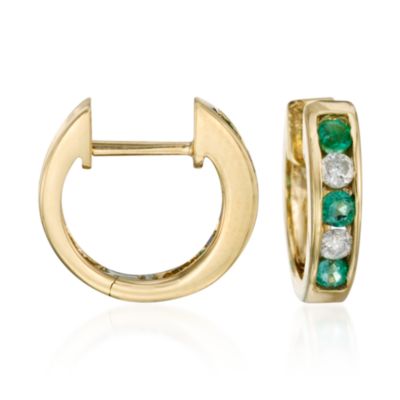 ..30 ct. t.w. Emerald and .20 ct. t.w. Diamond Hoop Earrings In 14kt Yellow Gold  &mdash; Alt Image 1
