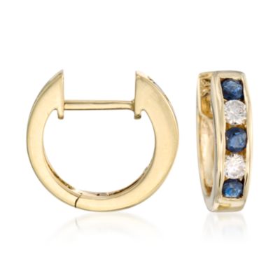 .45 ct. t.w. Sapphire and .20 ct. t.w. Diamond Hoop Earrings In 14kt Yellow Gold &mdash; Alt Image 1