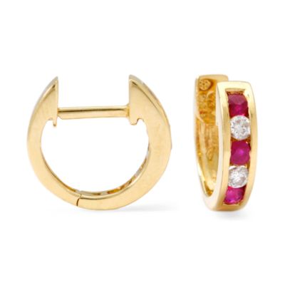 .45 ct. t.w. Ruby and .20 ct. t.w. Diamond Hoop Earrings In 14kt Yellow Gold &mdash; Alt Image 1