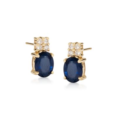 3.00 ct. t.w. Sapphire and .20 ct. t.w. Diamond Earrings in 14kt Yellow Gold &mdash; Alt Image 1