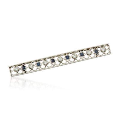 C. 1930 Vintage 1.50 ct. t.w. Sapphire and 1.15 ct. t.w. Diamond Pin in 14kt White Gold &mdash; Alt Image 1
