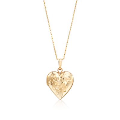 Child's 14kt Yellow Gold Heart Locket Pendant With Floral Engraving. 15" &mdash; Alt Image 1