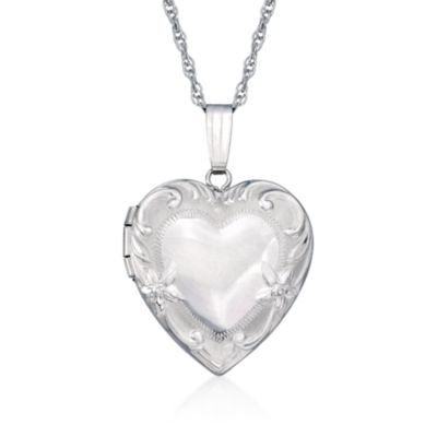 Floral Motif Locket Necklace In 14kt White Gold. 16" &mdash; Alt Image 1