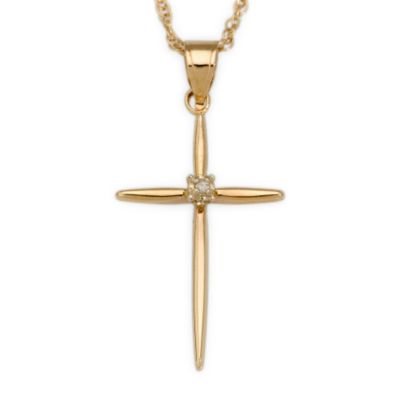 14kt Yellow Gold Cross Necklace With Diamond. 18" &mdash; Alt Image 1