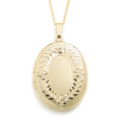 14kt Yellow Gold Large Oval Engraved Locket With Chain. 18" &mdash; Alt Image 1