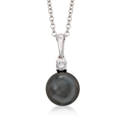 Mikimoto 9-9.5mm Black South Sea Pearl and Diamond Necklace in 18kt White Gold. 18" &mdash; Alt Image 1