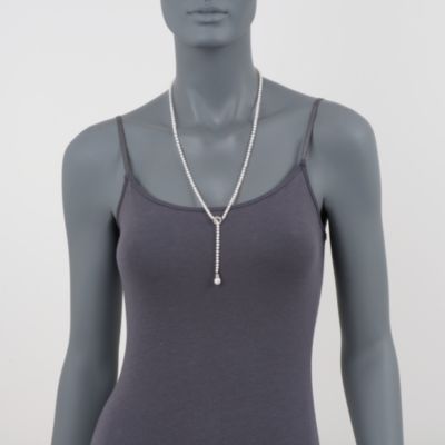 2.5-3mm Cultured Pearl and Diamond Lariat Necklace in 14kt White Gold. 24" &mdash; Alt Image 2