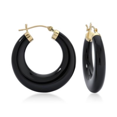 Black Onyx Hoop Earrings in 14kt Yellow Gold  &mdash; Alt Image 1