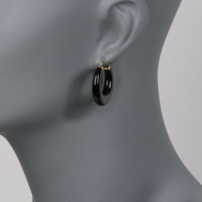 Black Onyx Hoop Earrings in 14kt Yellow Gold  &mdash; Alt Image 2