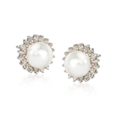 Cultured Pearl and .25 ct. t.w. Diamond Earrings in 14kt White Gold &mdash; Alt Image 1