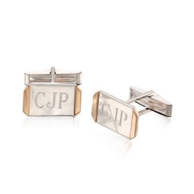 Plain Sterling Silver and 14kt Yellow Gold Rectangular Cufflinks &mdash; Alt Image 1