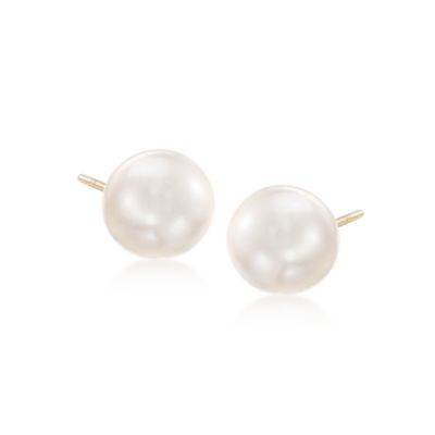 8-8.5mm Cultured Akoya Pearl Earrings In 14kt Yellow Gold   &mdash; Alt Image 1