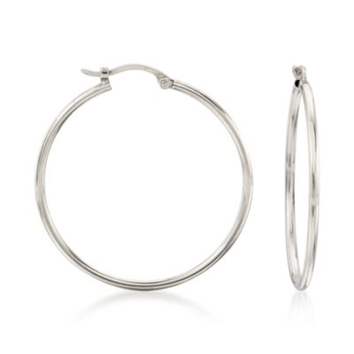 14kt White Gold Thin-Tube Hoop Earrings  &mdash; Alt Image 1