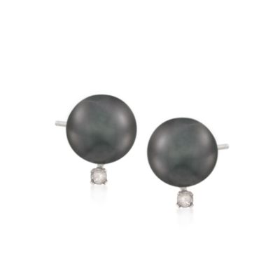 Mikimoto 9-9.5mm Black South Sea Pearl Earrings With Diamonds in 18kt White Gold.  &mdash; Alt Image 1