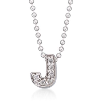 Diamond Initial 'J' Pendant Necklace in 14kt White Gold. 16" &mdash; Alt Image 1