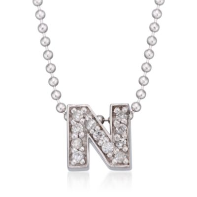 Diamond Initial 'N' Pendant Necklace in 14kt White Gold. 16" &mdash; Alt Image 1