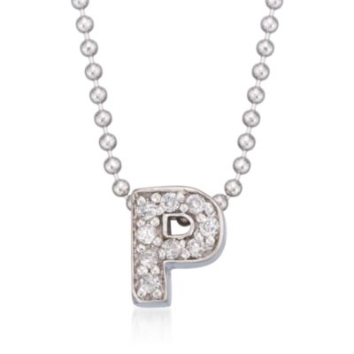 Diamond Initial 'P' Pendant Necklace in 14kt White Gold. 16" &mdash; Alt Image 1