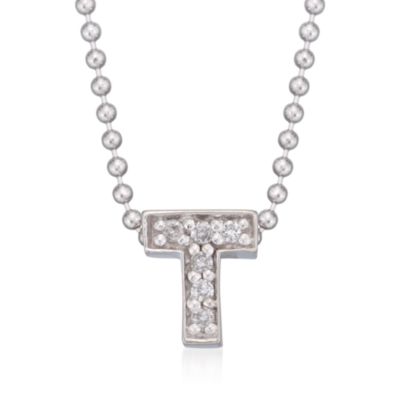 Diamond Initial "T" Pendant Necklace in 14kt White Gold. 16" &mdash; Alt Image 1