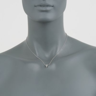 Diamond Initial "T" Pendant Necklace in 14kt White Gold. 16" &mdash; Alt Image 2