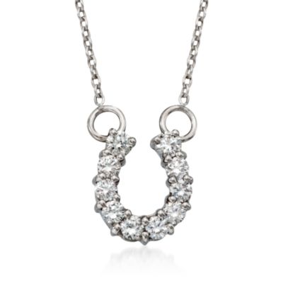 Roberto Coin "Tiny Treasures" .23 ct. t.w. Diamond Horseshoe Necklace in 18kt White Gold &mdash; Alt Image 1