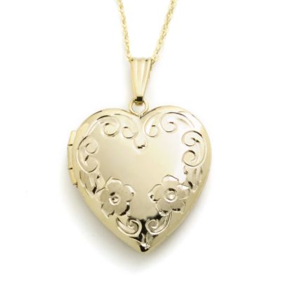 14kt Yellow Gold Floral Heart Locket Necklace &mdash; Alt Image 1