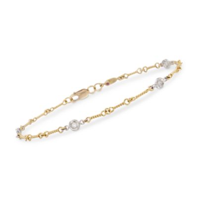Roberto Coin .16 ct. t.w. Bezel-Set Diamond Link Bracelet in 18kt Two-Tone Gold. 7" &mdash; Alt Image 1