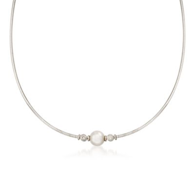 Mikimoto 8-8.5mm A+ Akoya Pearl Necklace With Diamonds in 18kt White Gold. 16" &mdash; Alt Image 1