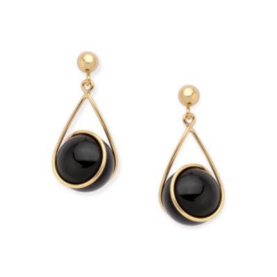 10mm Black Onyx Dangle Earrings In 14kt Yellow Gold &mdash; Alt Image 1