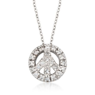 Roberto Coin "Tiny Treasures" .11 ct. t.w. Peace Sign Diamond Necklace in 18kt White Gold &mdash; Alt Image 1